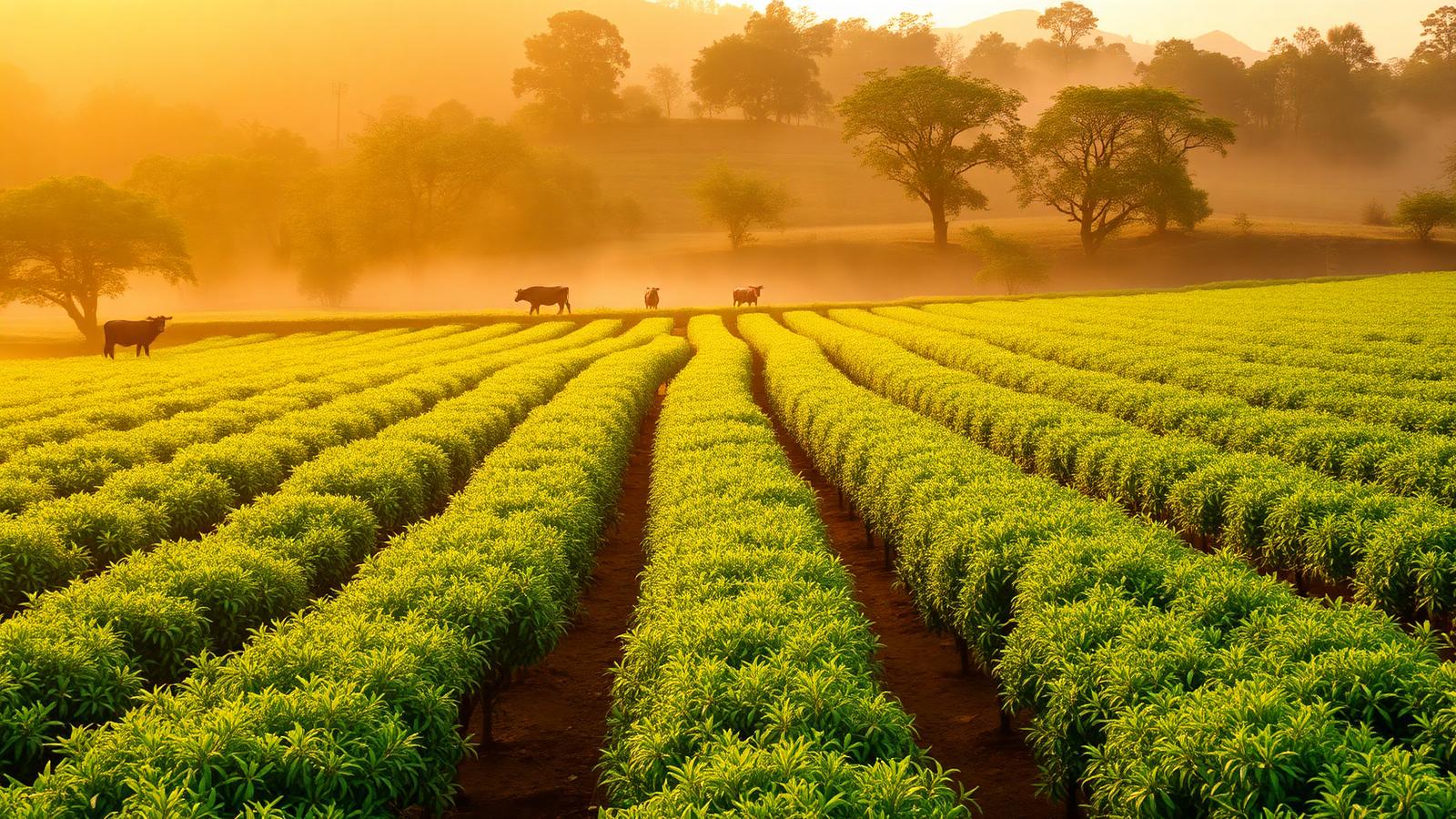 Dasharatha Organic Farm at golden hour